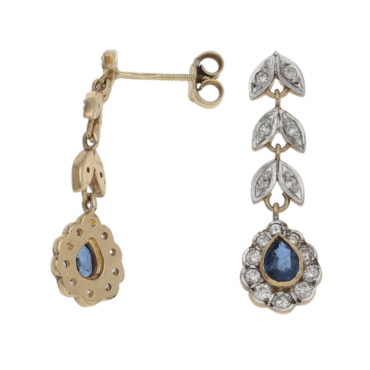 9ct Gold Sapphire & 0.26ct Diamond Drop Earrings