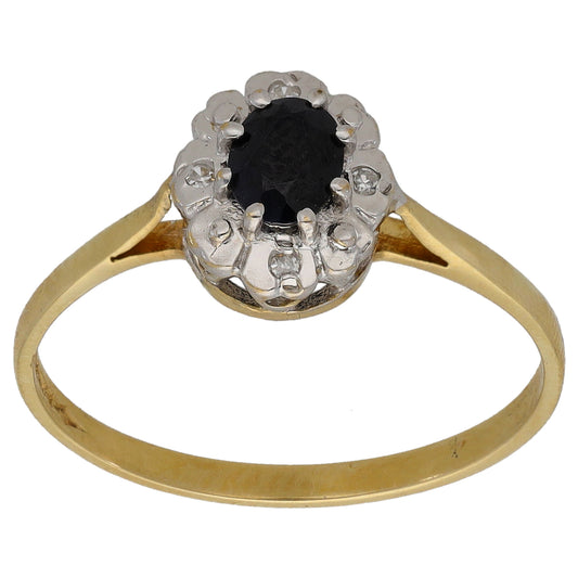 9ct Gold Sapphire & 0.02ct Diamond Dress/Cocktail Ring Size Q