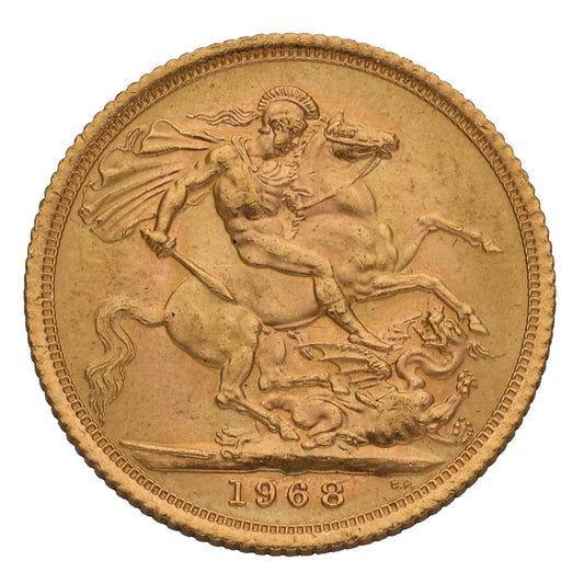 22ct Gold Queen Elizabeth II Full Sovereign Coin 1968
