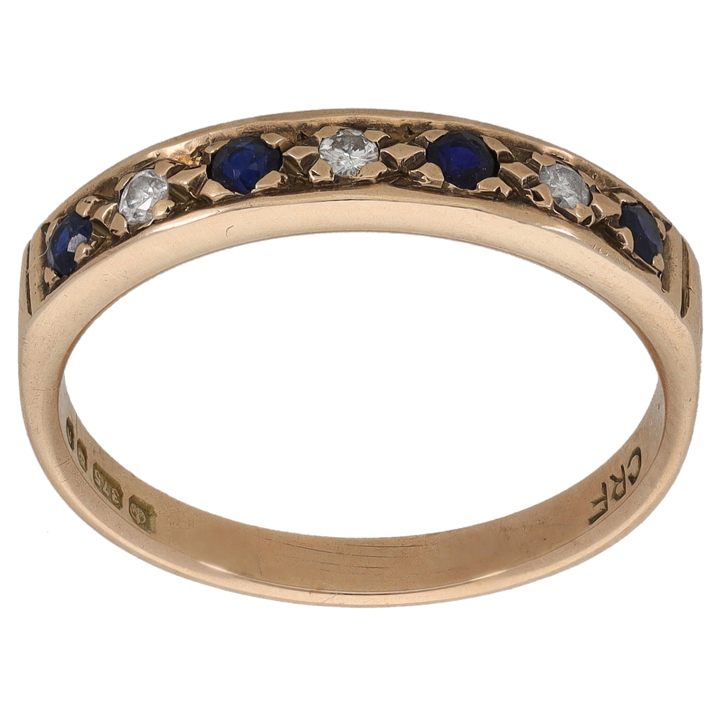 9ct Gold 0.03ct Diamond & Sapphire Half Eternity Ring Size N