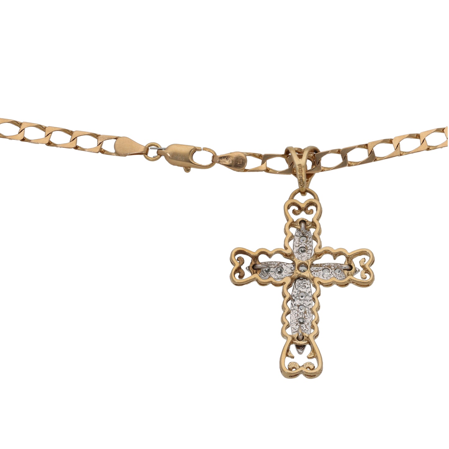 9ct Gold Cubic Zirconia Cross Pendant With Chain