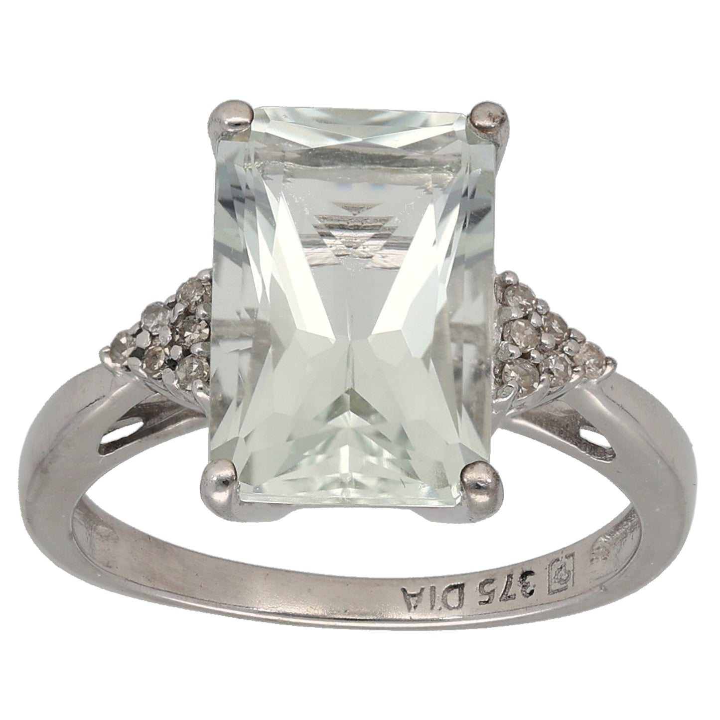 9ct White Gold Quartz & 0.12ct Diamond Dress/Cocktail Ring Size L