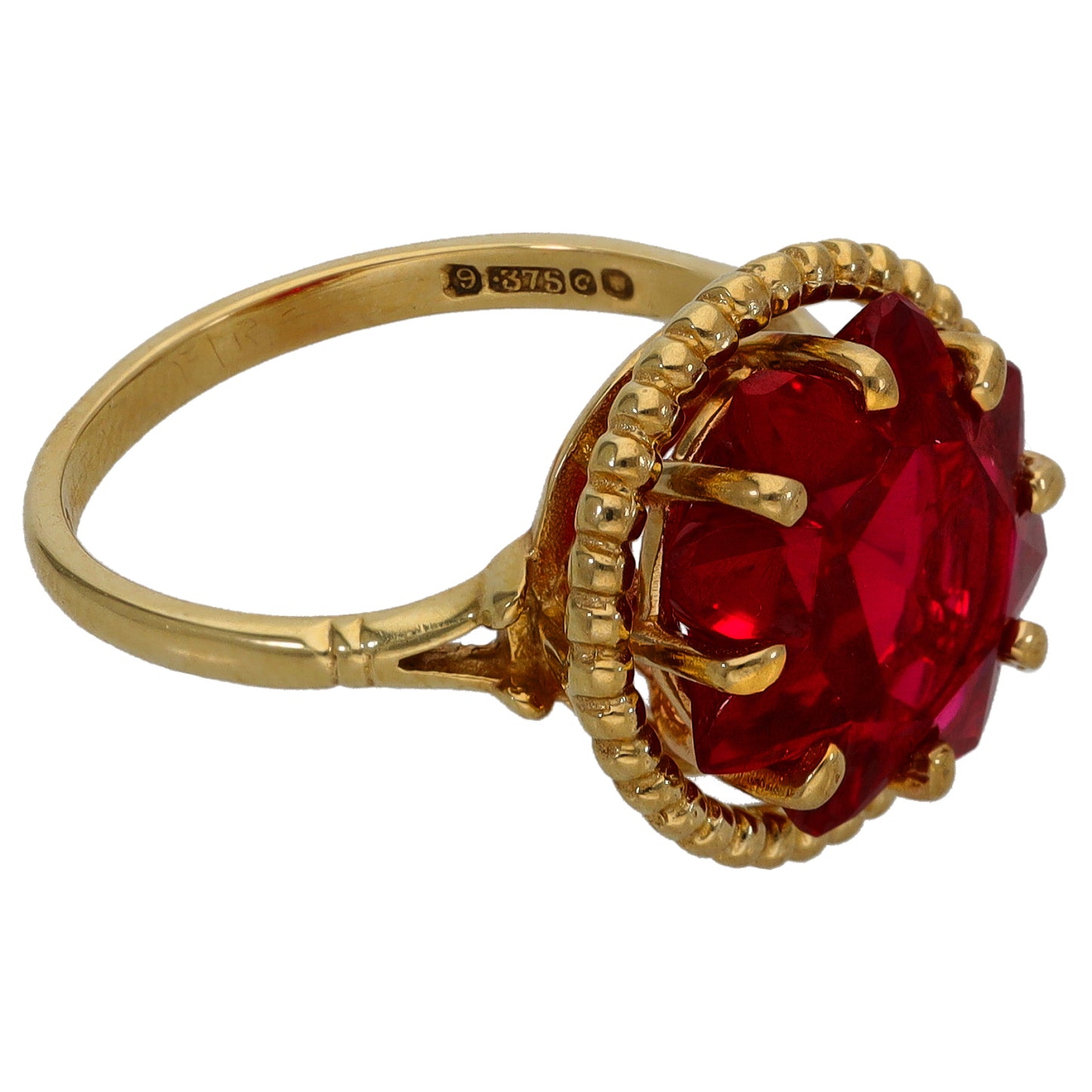 9ct Gold Man Made Ruby Single Stone Ring Size M