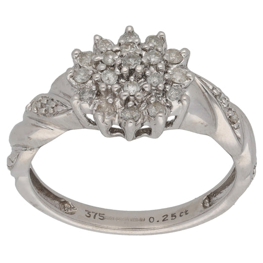 9ct White Gold 0.21ct Diamond Cluster Ring Size M