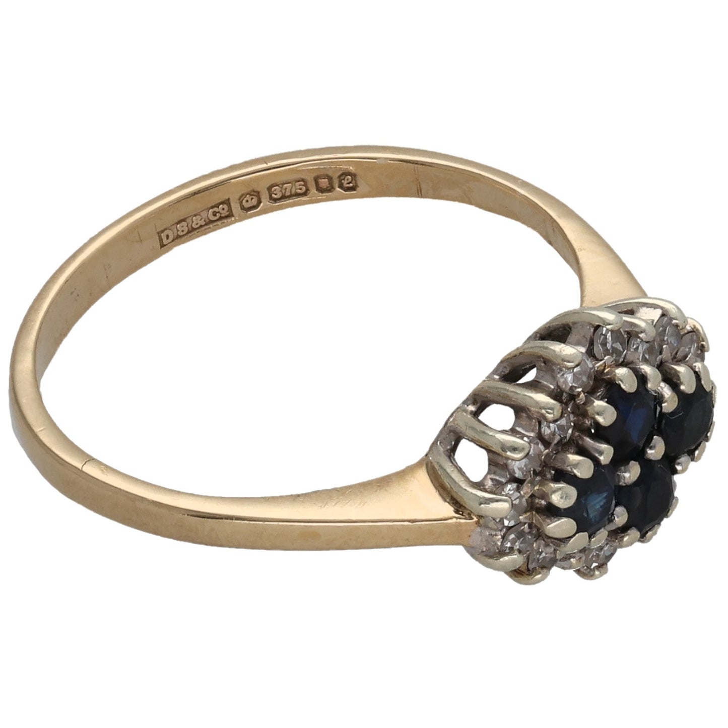 9ct Gold Sapphire & 0.16ct Diamond Dress/Cocktail Ring Size L