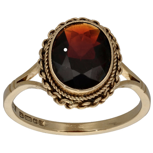 9ct Gold Garnet Single Stone Ring Size O