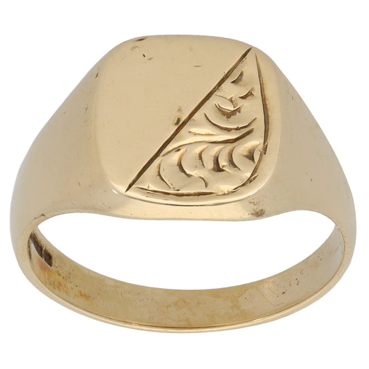9ct Gold Patterned Signet Ring Size R