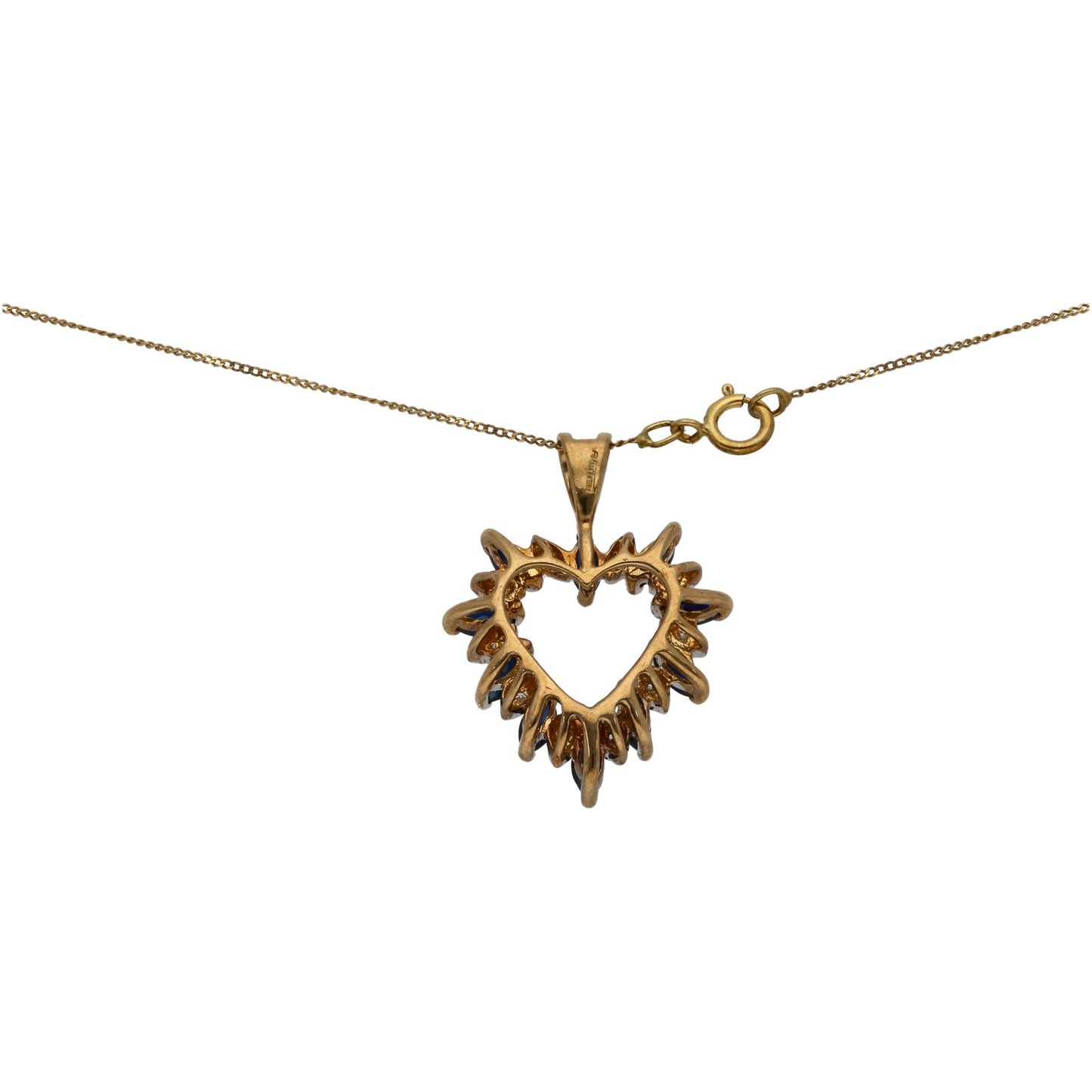 9ct Gold Sapphire & 0.05ct Diamond Heart Pendant With Chain