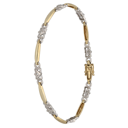 9ct Bi-Colour Gold 0.08ct Diamond Fancy Stone Set Bracelet
