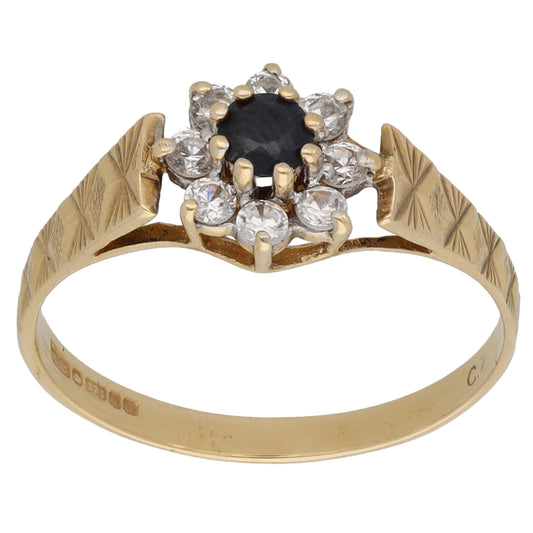 9ct Gold Sapphire & Cubic Zirconia Dress/Cocktail Ring Size P