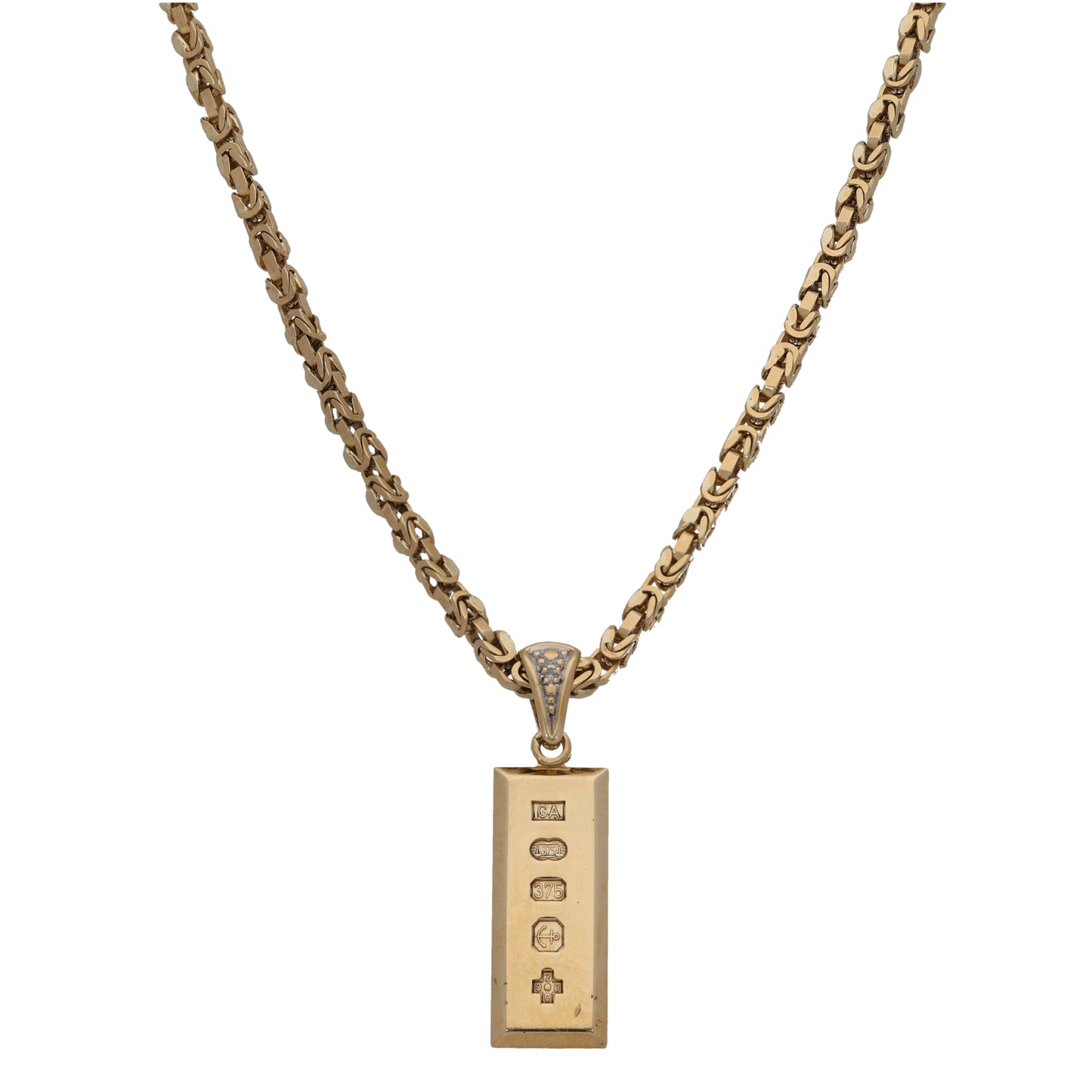 9ct Gold 0.01ct Diamond Ingot Pendant With Chain