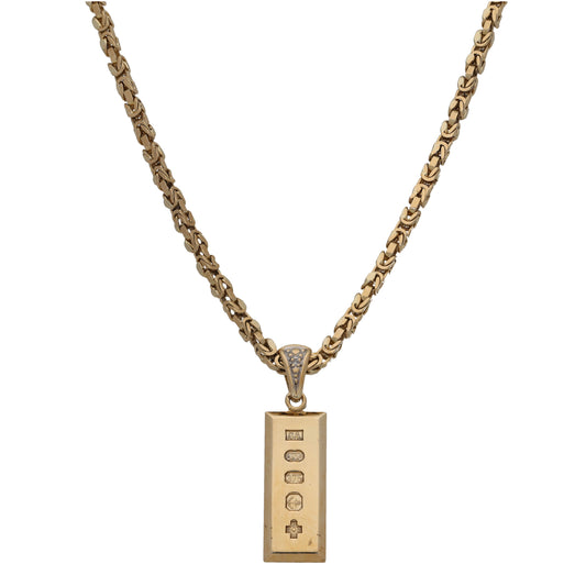 9ct Gold 0.01ct Diamond Ingot Pendant With Chain