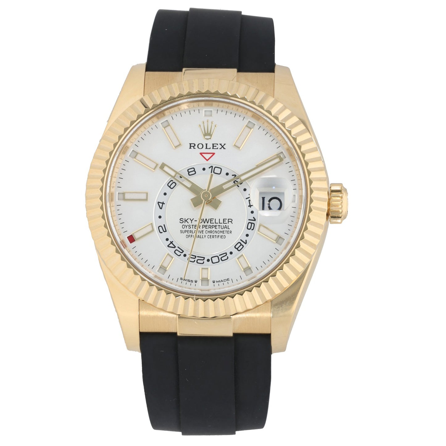 Rolex Sky Dweller 336238, white dial, gold, oysterflex bracelet, front on image