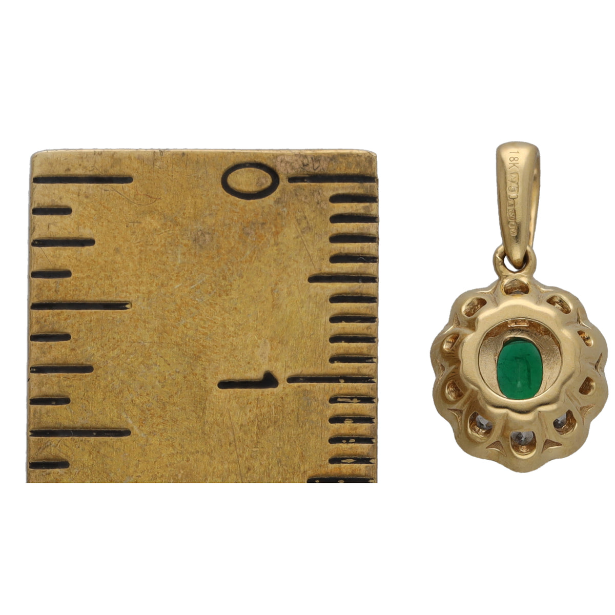 18ct Gold Emerald & 0.25ct Diamond Cluster Pendant