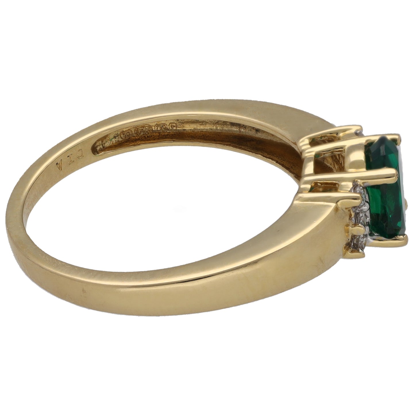 18ct Gold Man Made Emerald & 0.03ct Diamond Single Stone Ring With Accents Size N