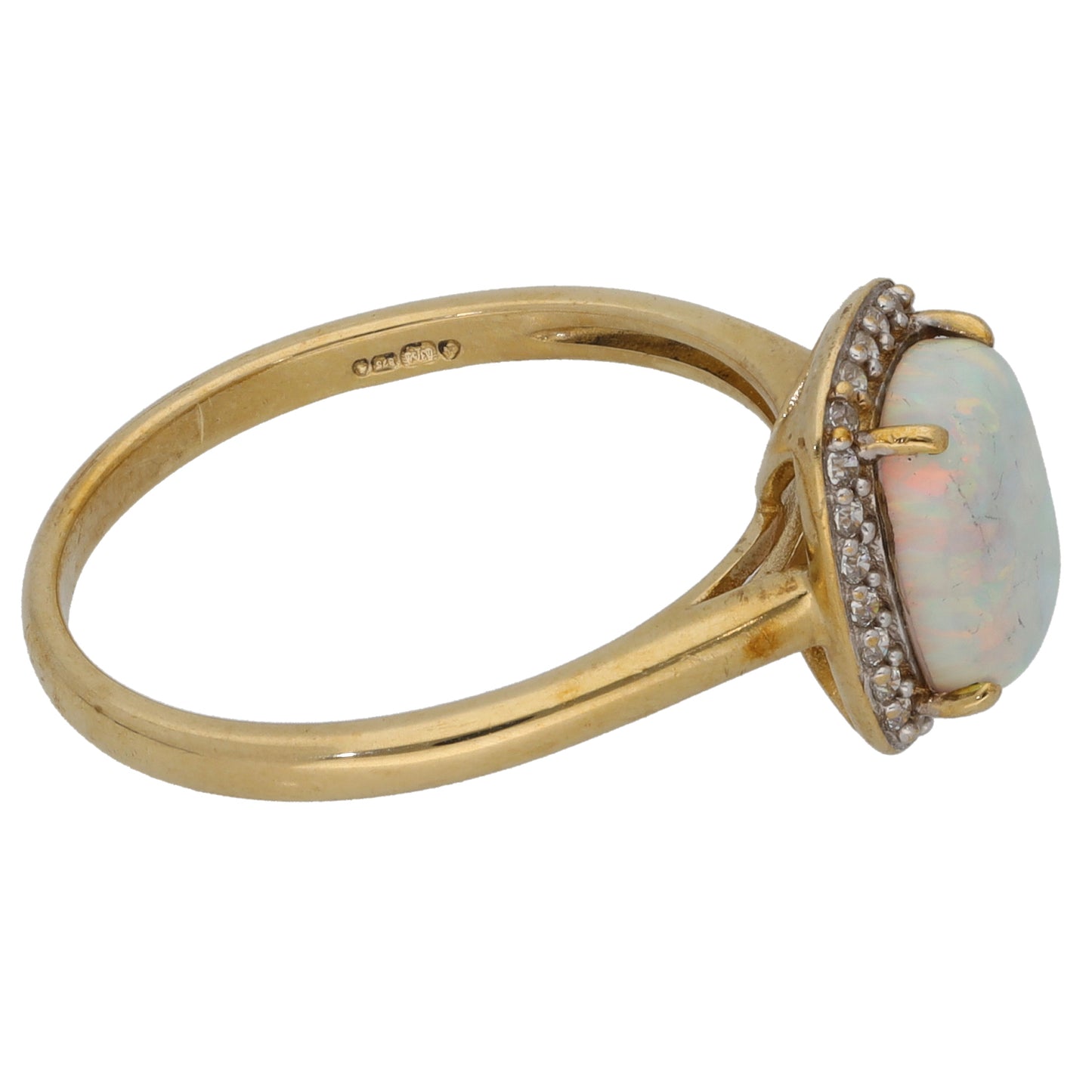 9ct Gold Man Made Opal & Cubic Zirconia Dress/Cocktail Ring Size P