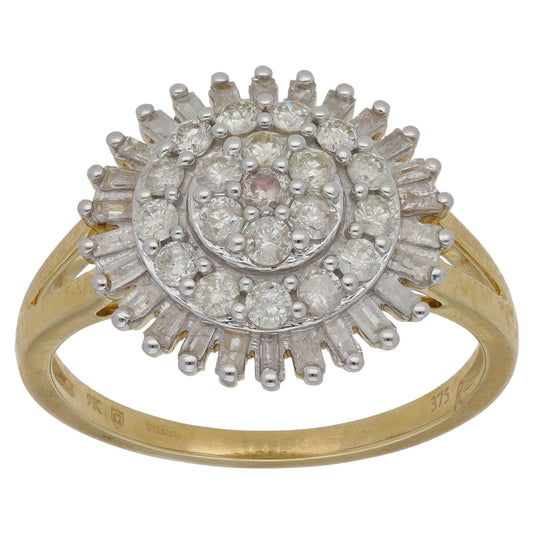 9ct Gold 1.12ct Diamond Cluster Ring Size R