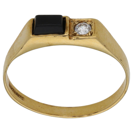 9ct Gold Onyx & Cubic Zirconia Two Stone Ring Size M