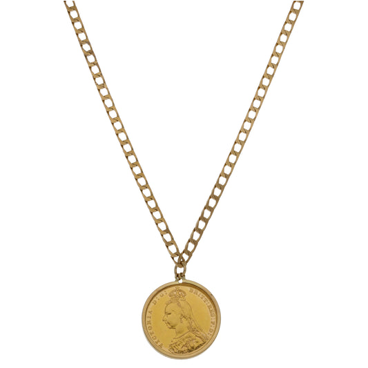 9ct Gold Full Sovereign Coin Pendant With Chain