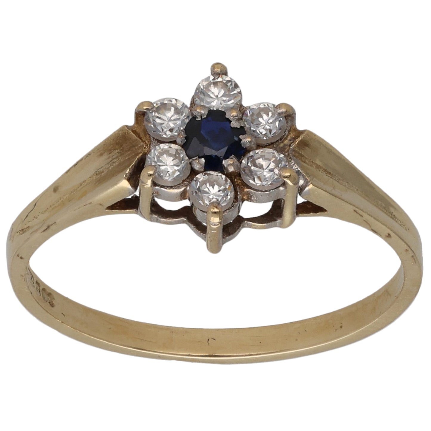9ct Gold Sapphire & Cubic Zirconia Cluster Ring Size O