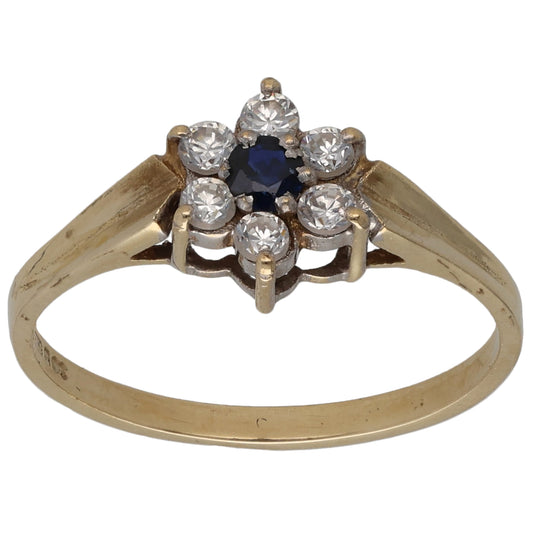 9ct Gold Sapphire & Cubic Zirconia Cluster Ring Size O