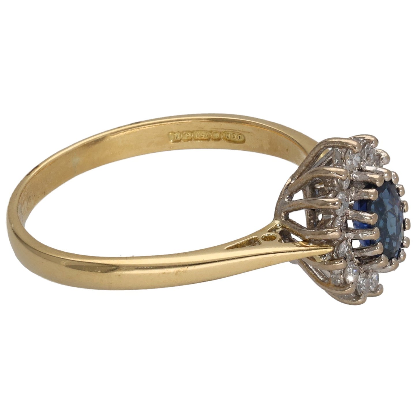 18ct Gold Sapphire & 0.14ct Round Diamond Cluster Ring Size P