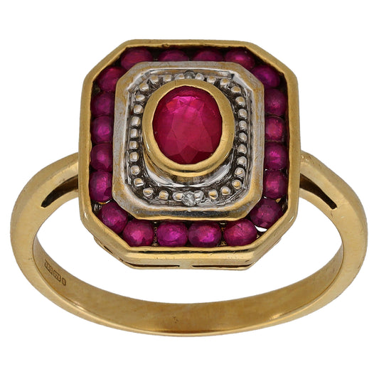 9ct Gold Ruby & 0.01ct Diamond Dress/Cocktail Ring Size O