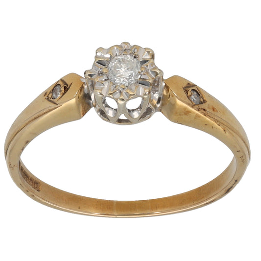 9ct Gold 0.08ct Diamond Solitaire Ring With Accent Stones Size N