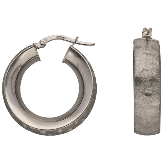 9ct white gold hoop earrings with hinged clasp, round hollow design