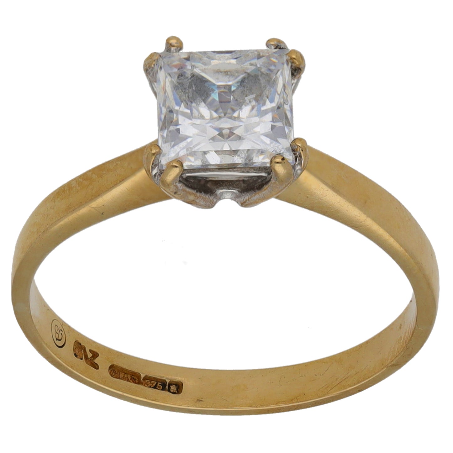 9ct Gold Cubic Zirconia Single Stone Ring Size N