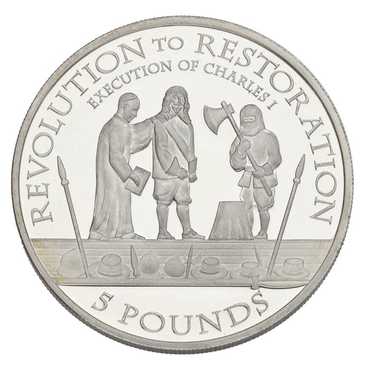Sterling Silver Revolution To Restoration Execution Of Charles I 5 Pounds Coin 2010