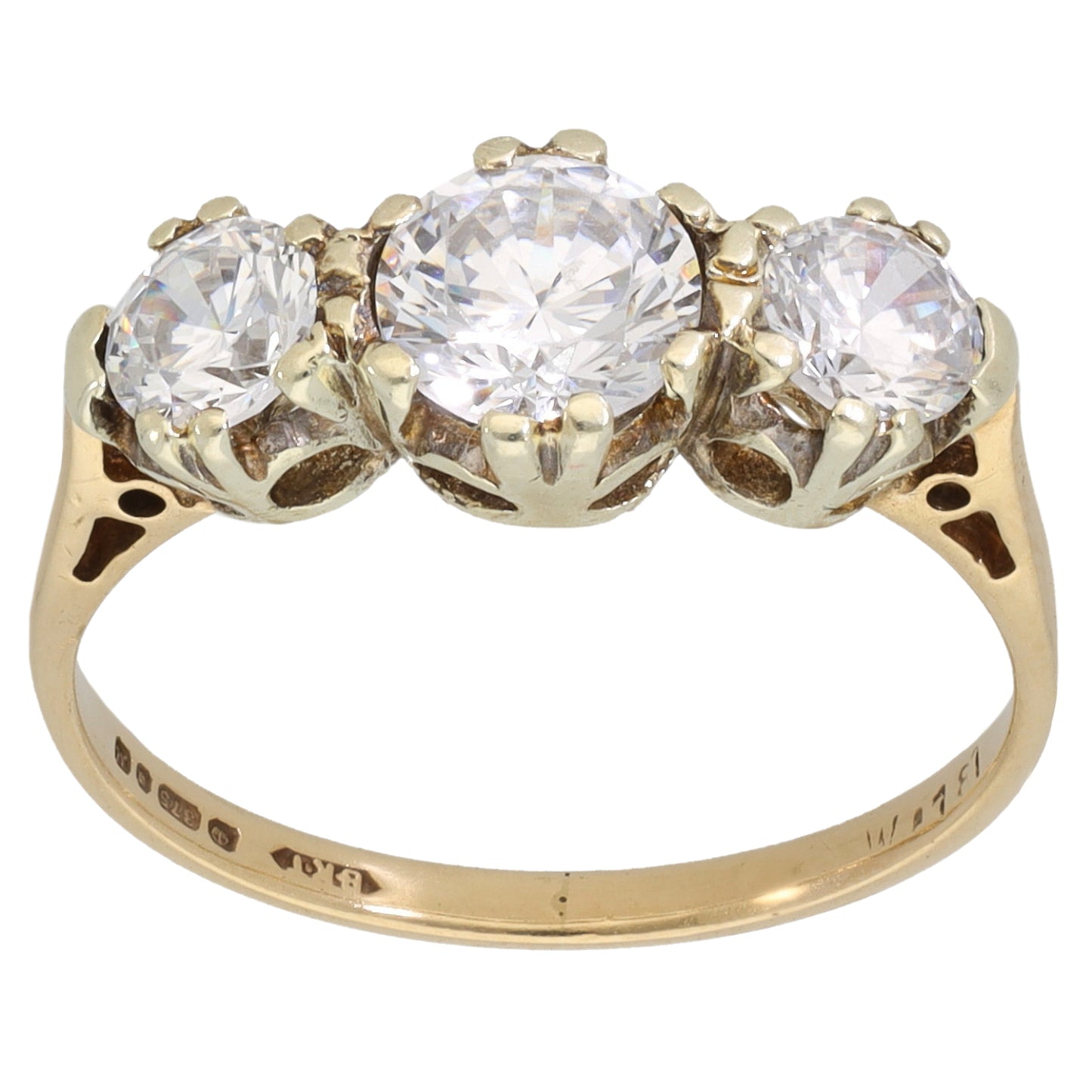 9ct Gold Cubic Zirconia Trilogy Ring Size M