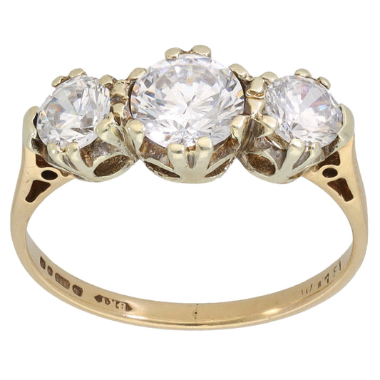 9ct Gold Cubic Zirconia Trilogy Ring Size M