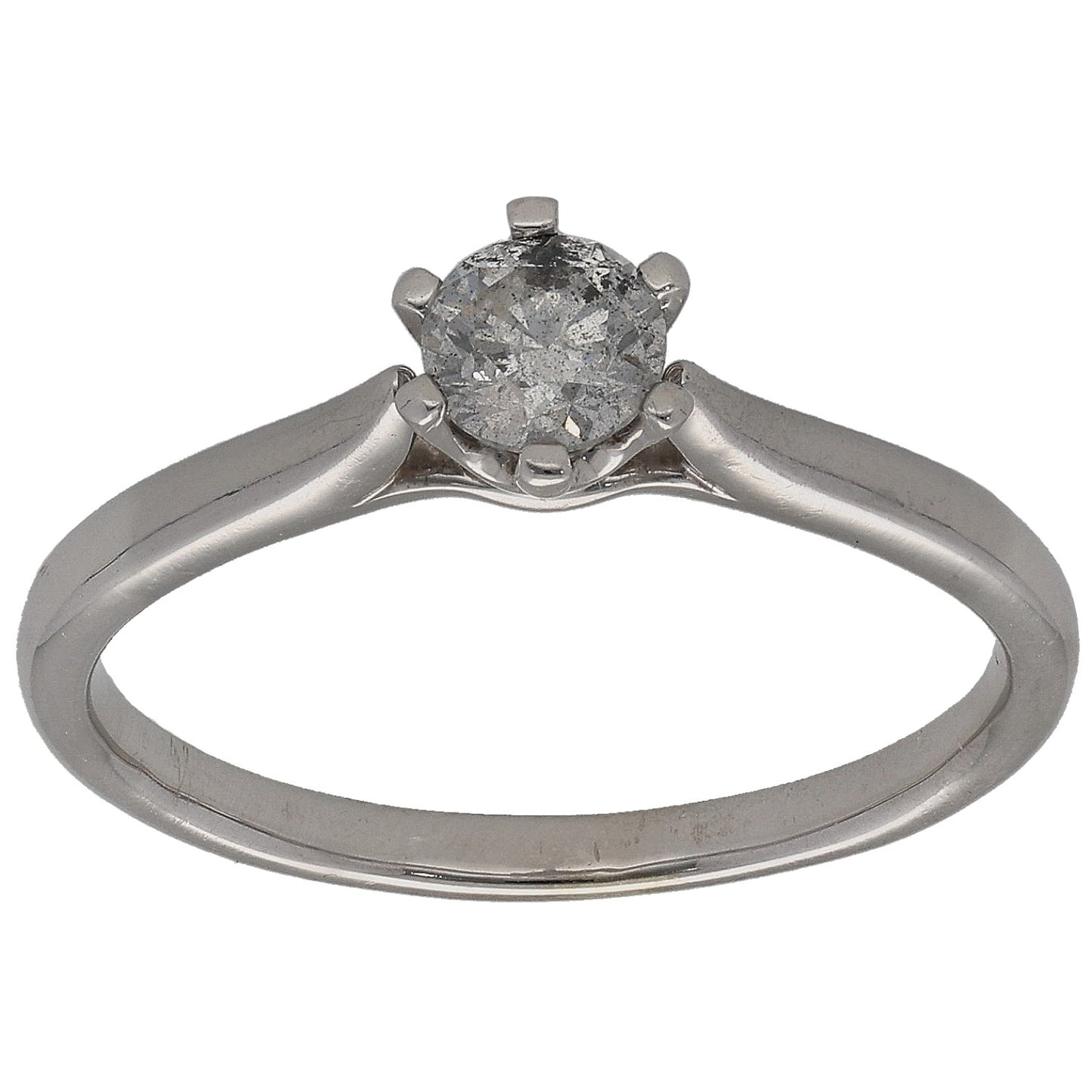 9ct white gold solitaire ring with round center diamond and four-prong setting