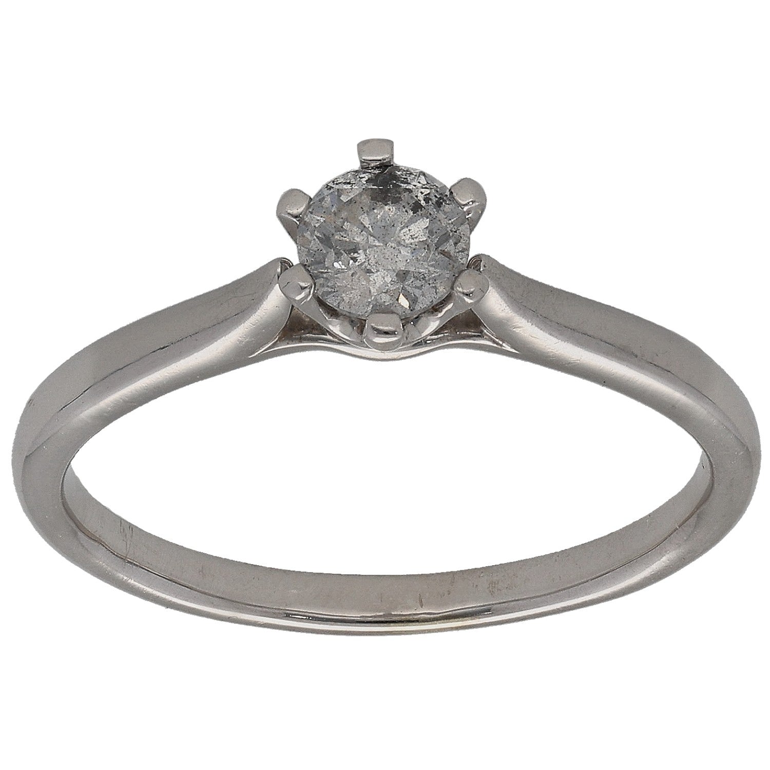 9ct white gold solitaire ring with round center diamond and four-prong setting