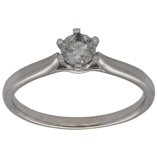 9ct white gold solitaire ring with round center diamond and four-prong setting