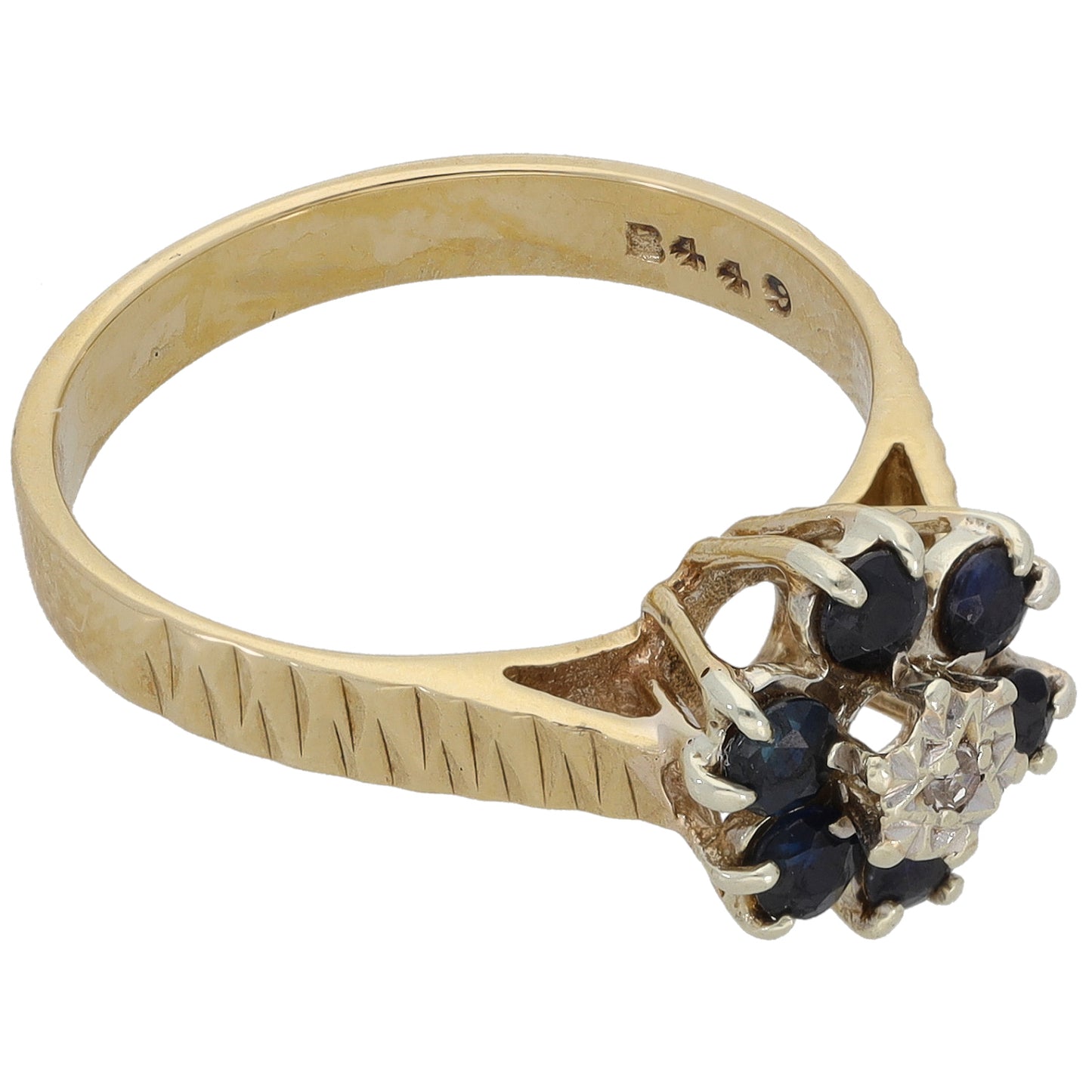 9ct Gold Sapphire & 0.01ct Diamond Dress/Cocktail Ring Size O