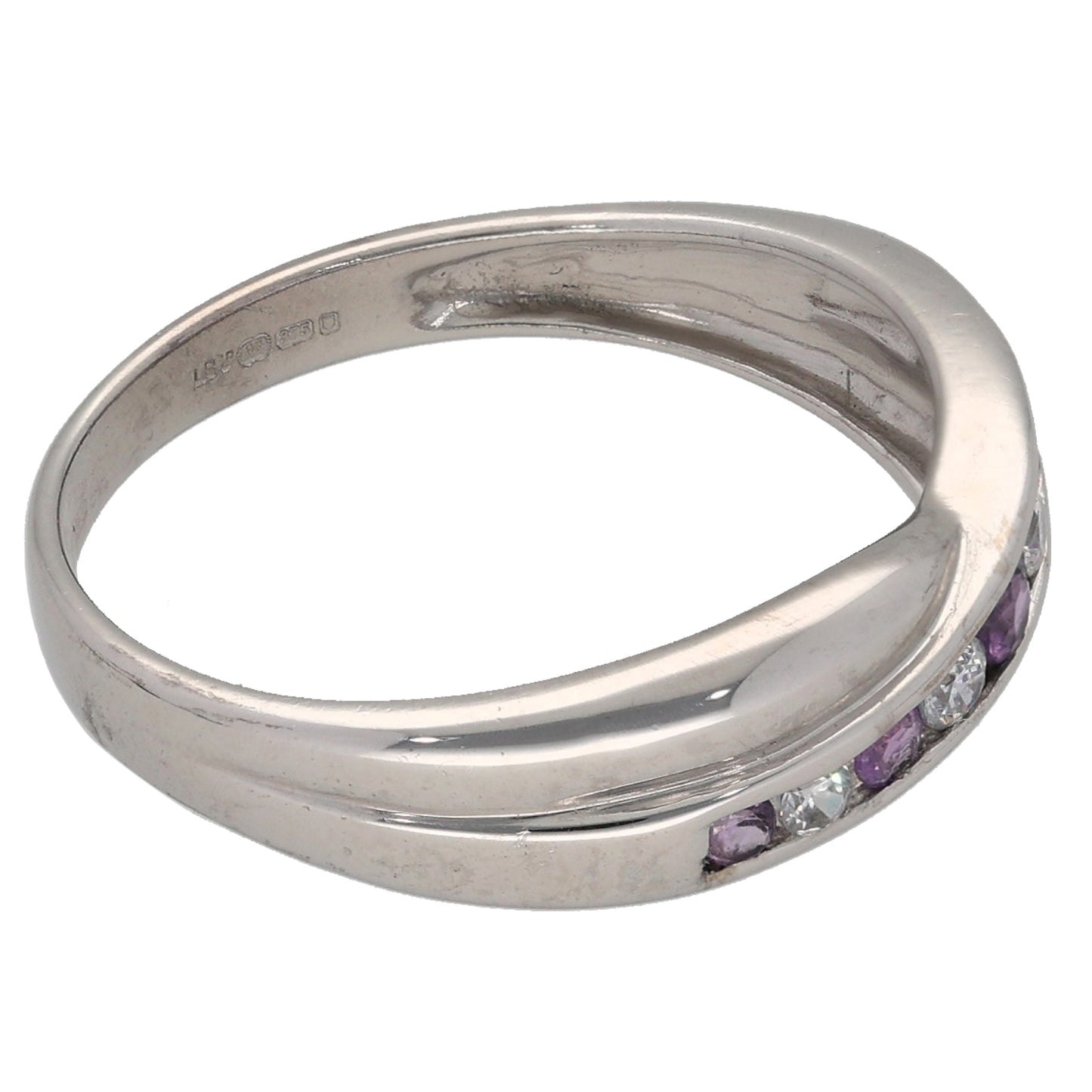 9ct White Gold Amethyst & Cubic Zirconia Half Eternity Ring Size O