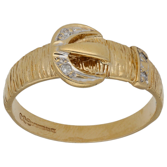 9ct Gold 0.04ct Diamond Buckle Ring Size R
