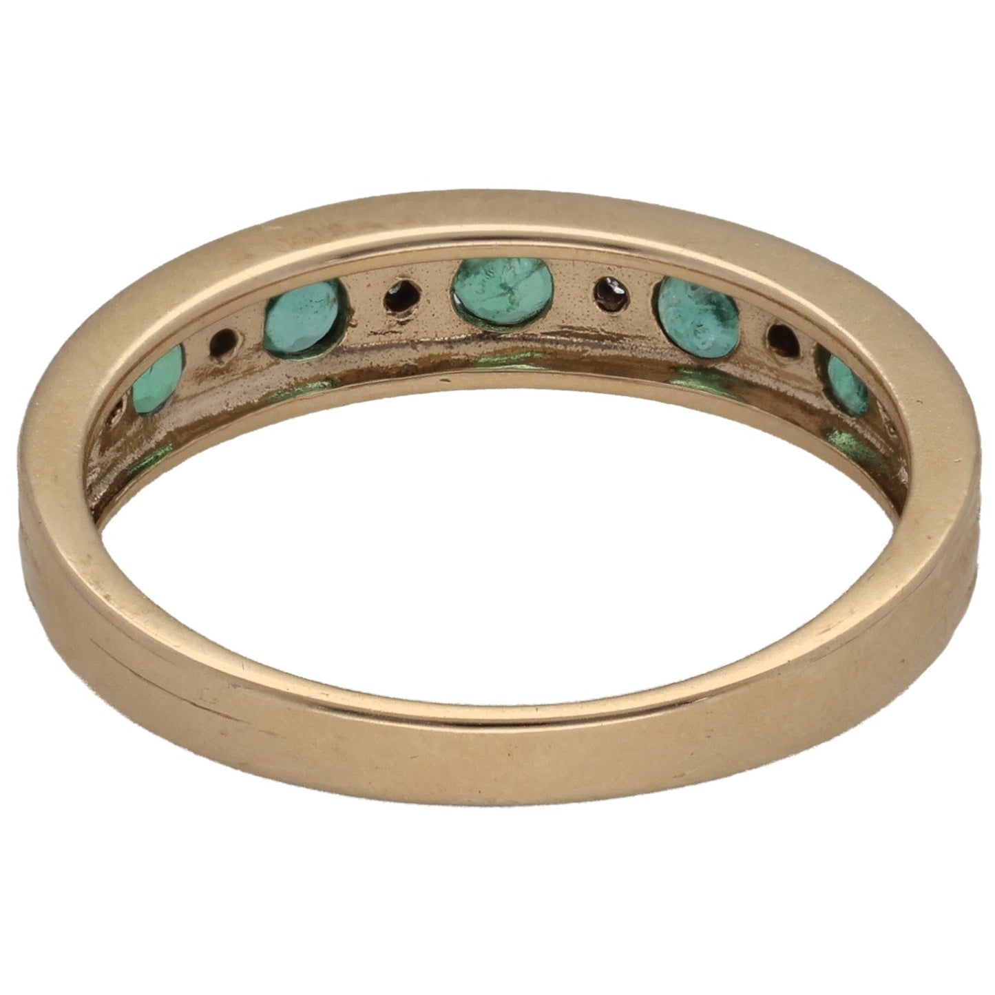 9ct Gold Emerald & 0.03ct Diamond Half Eternity Ring Size N