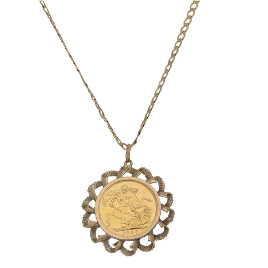 9ct Gold Full Sovereign Coin Pendant With Chain