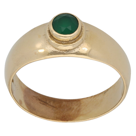 9ct Gold Green Agate Single Stone Ring Size O