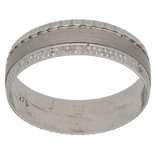 9ct White Gold Patterned Wedding Ring Size T