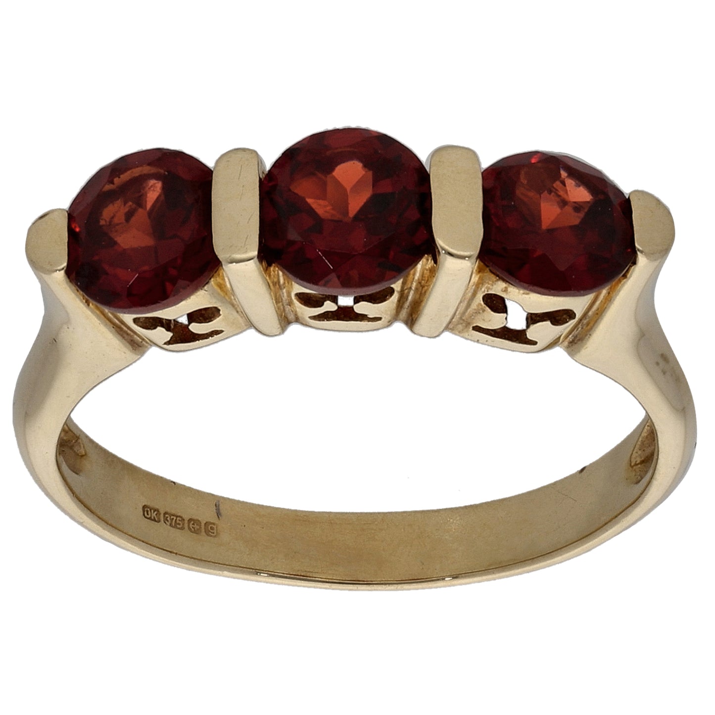 9ct Gold Garnet Three Stone Ring Size N