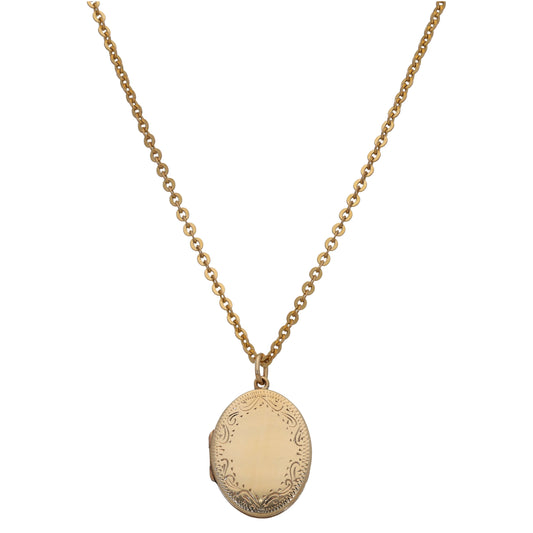 9ct Gold Patterned Locket Pendant With Chain