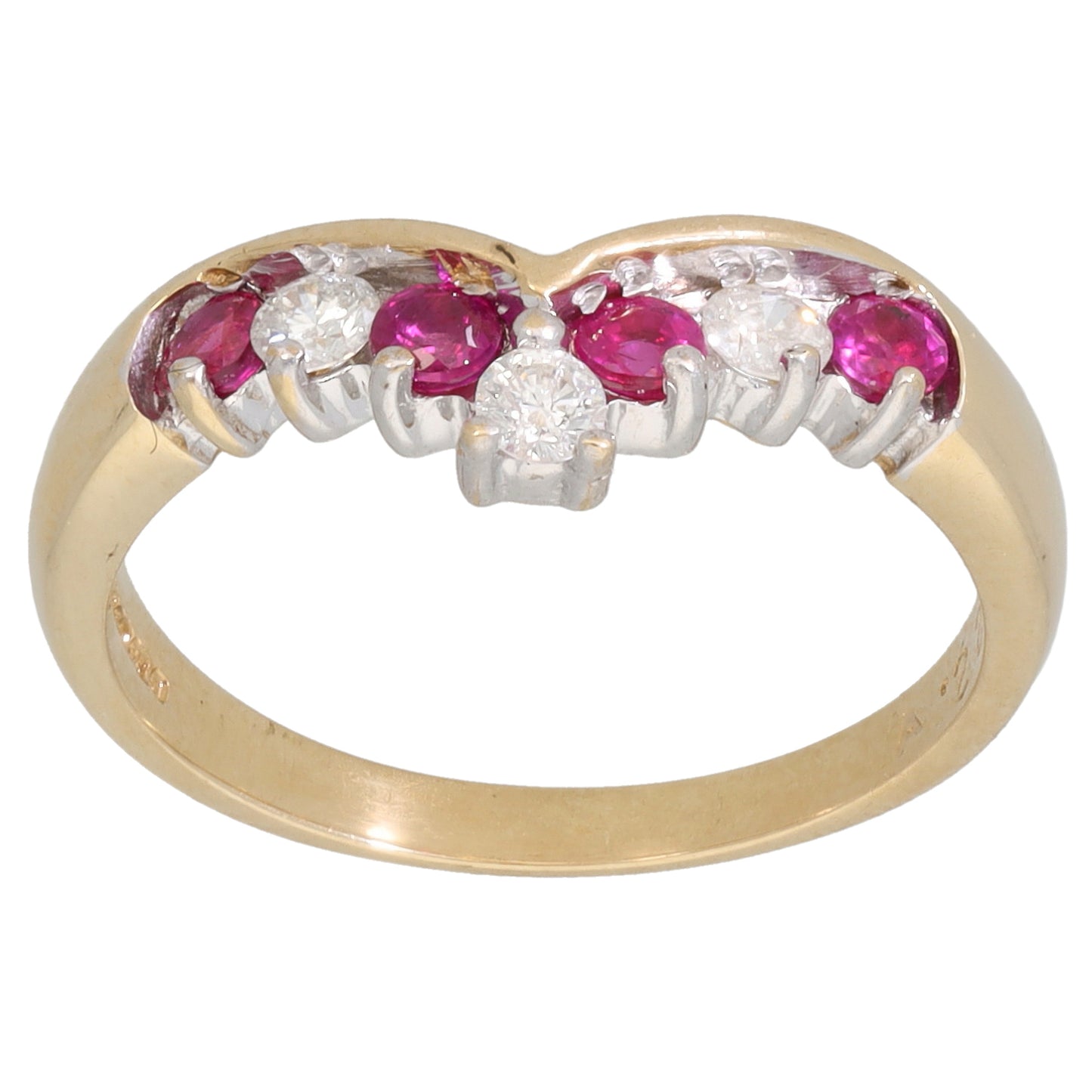 9ct Gold Ruby & 0.22ct Diamond Wishbone Ring Size N