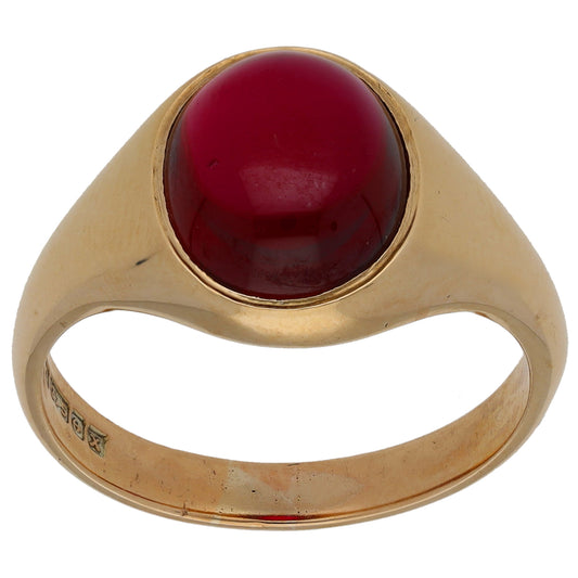 9ct Gold Ruby Plain Signet Ring Size T