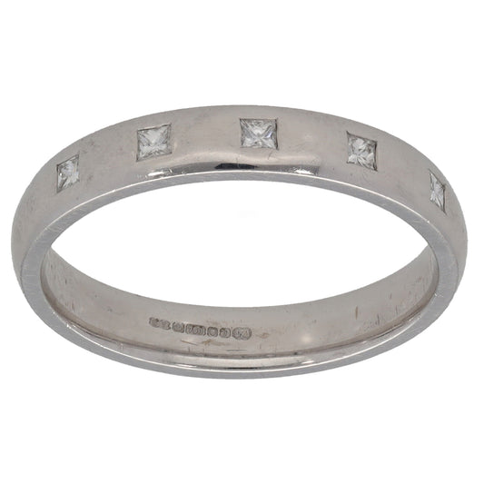 18ct White Gold 0.05ct Diamond Plain Wedding Ring Size O