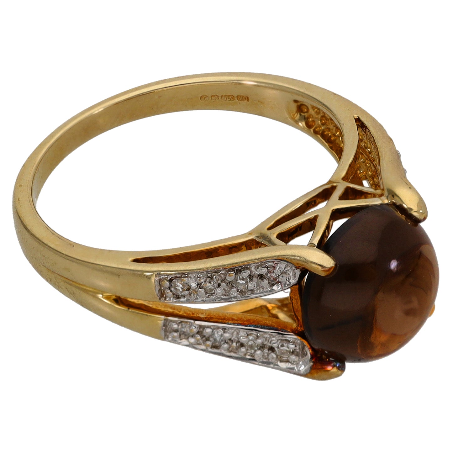 9ct Gold Smoky Quartz & 0.08ct Diamond Dress/Cocktail Ring Size N