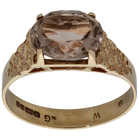9ct Gold Smoky Quartz Single Stone Ring Size Q